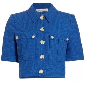 Veronica Beard Rosalina Short Sleeve Cotton Blend Tweed Jacket Blue Size 00